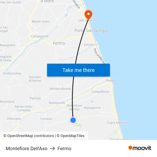 Montefiore Dell'Aso to Fermo map