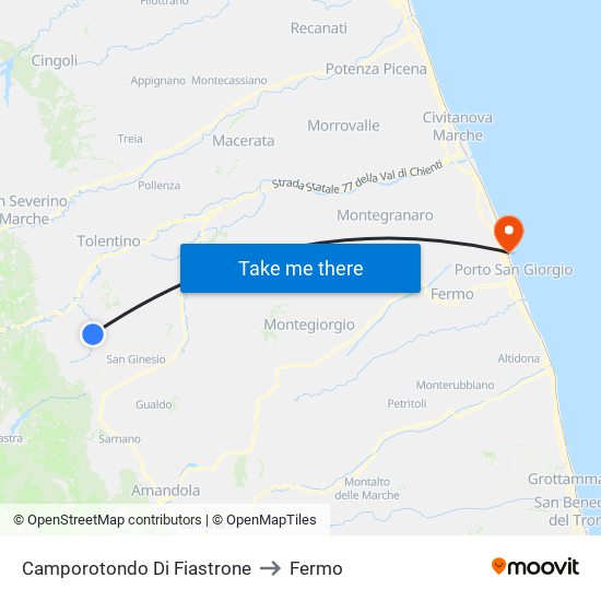 Camporotondo Di Fiastrone to Fermo map