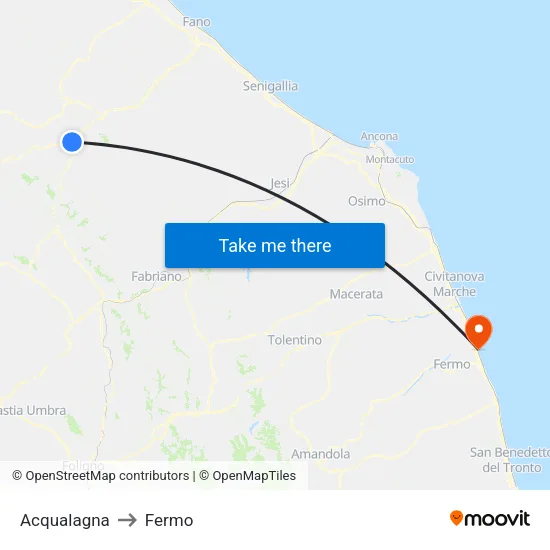 Acqualagna to Fermo map