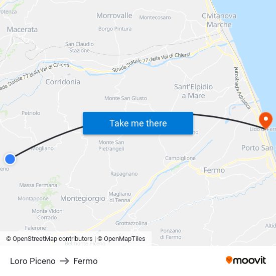 Loro Piceno to Fermo map