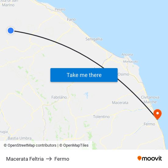 Macerata Feltria to Fermo map