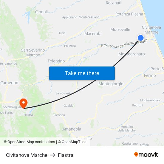 Civitanova Marche to Fiastra map