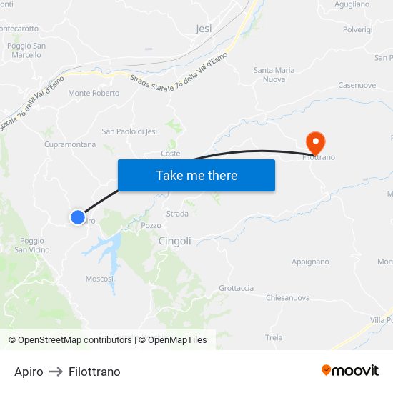 Apiro to Filottrano map
