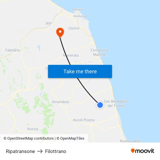 Ripatransone to Filottrano map