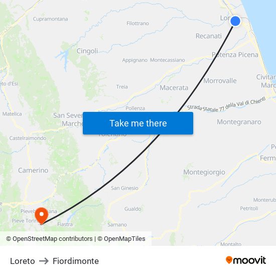 Loreto to Fiordimonte map