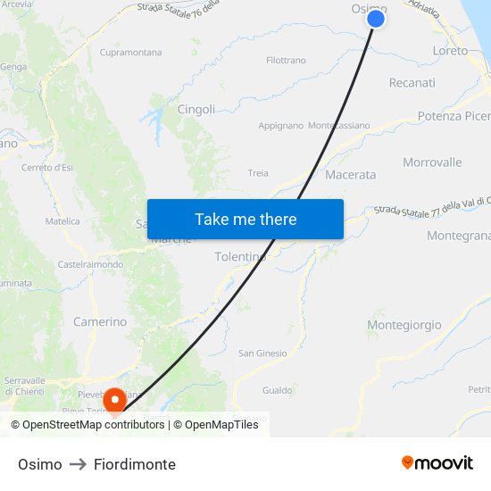 Osimo to Fiordimonte map