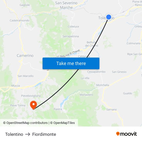 Tolentino to Fiordimonte map