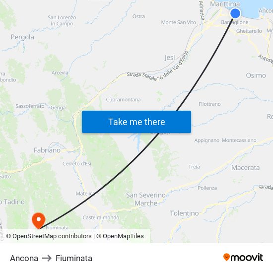 Ancona to Fiuminata map