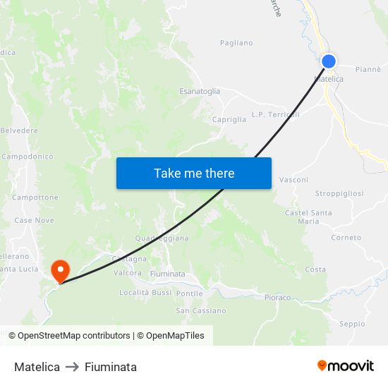 Matelica to Fiuminata map