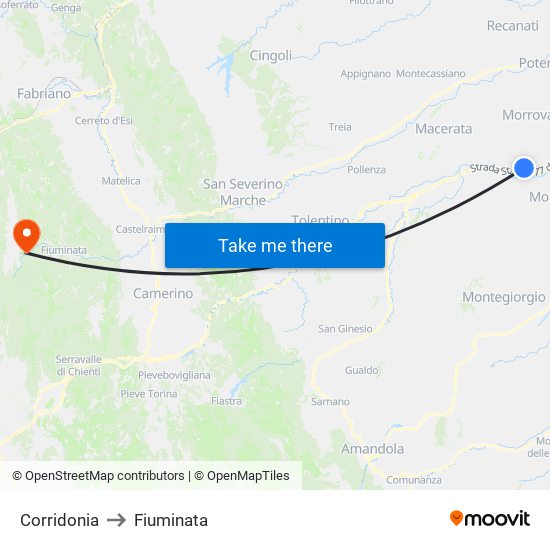 Corridonia to Fiuminata map