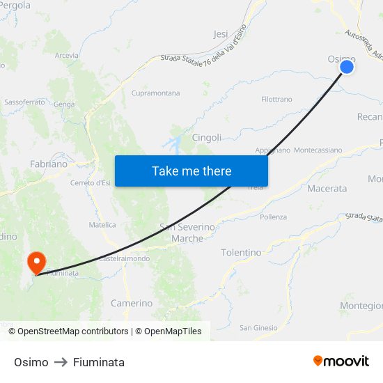 Osimo to Fiuminata map