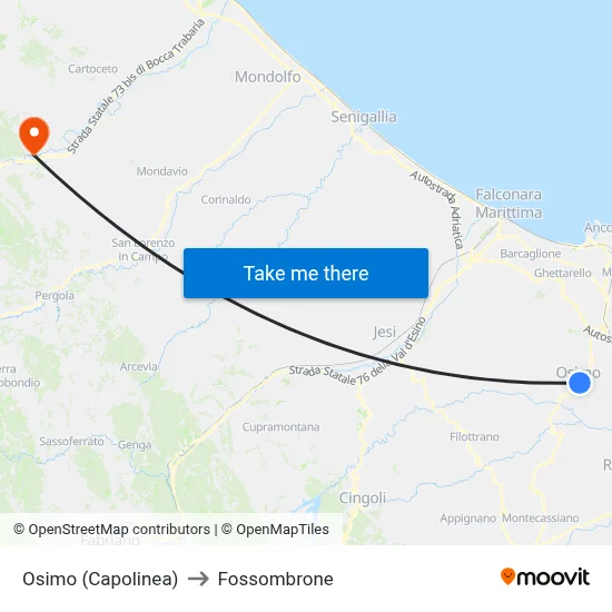Osimo (Terminal) to Fossombrone map