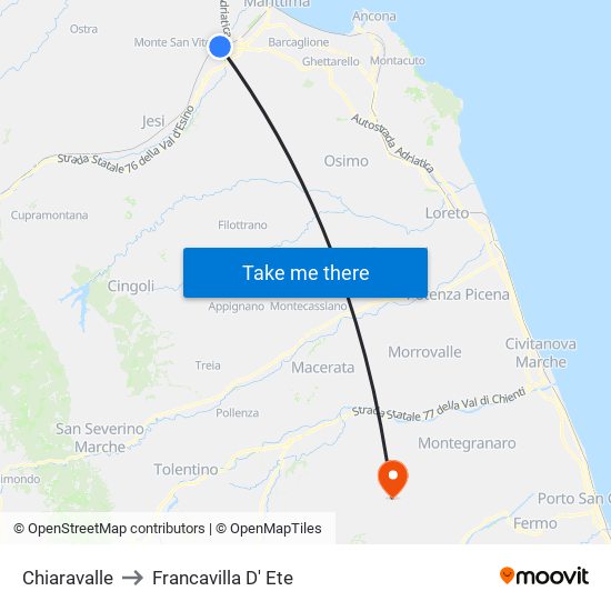 Chiaravalle to Francavilla D' Ete map