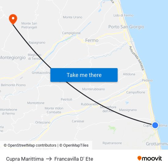 Cupra Marittima to Francavilla D' Ete map