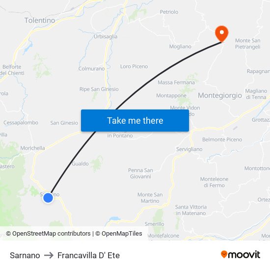 Sarnano to Francavilla D' Ete map