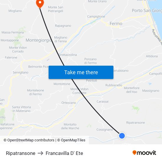 Ripatransone to Francavilla D' Ete map