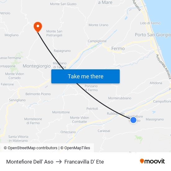 Montefiore Dell' Aso to Francavilla D' Ete map