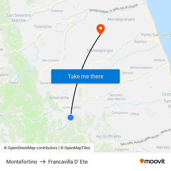 Montefortino to Francavilla D' Ete map