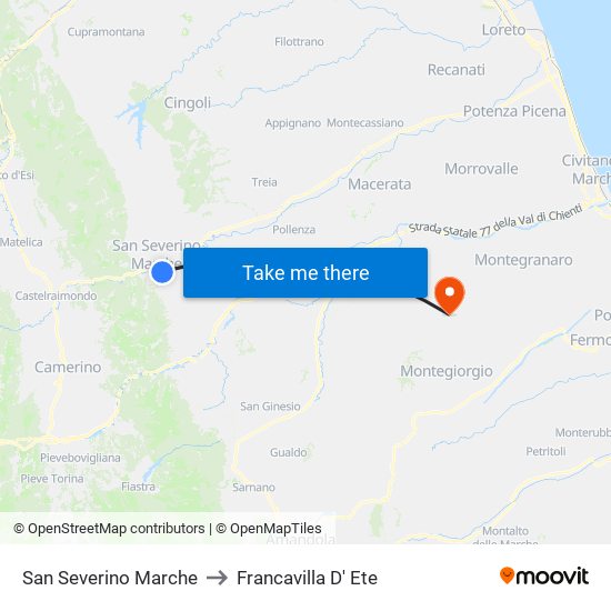 San Severino Marche to Francavilla D' Ete map