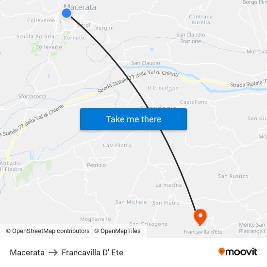 Macerata to Francavilla D' Ete map