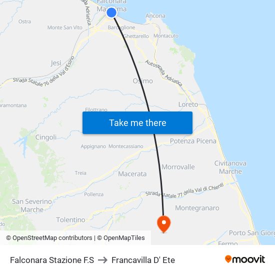 Falconara Stazione F.S to Francavilla D' Ete map