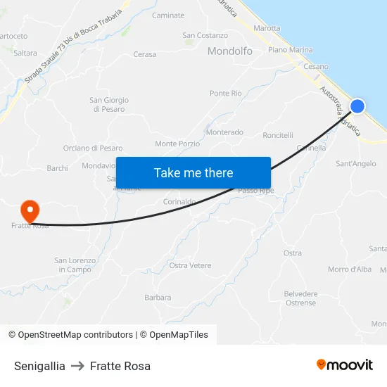 Senigallia to Fratte Rosa map