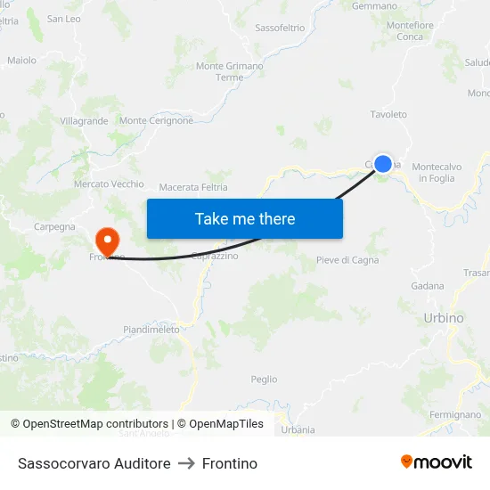 Sassocorvaro Auditore to Frontino map