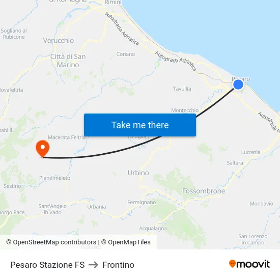 Pesaro Stazione FS to Frontino map