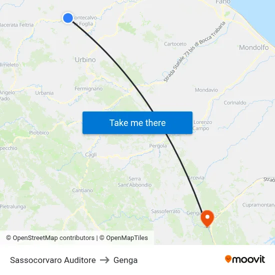Sassocorvaro Auditore to Genga map