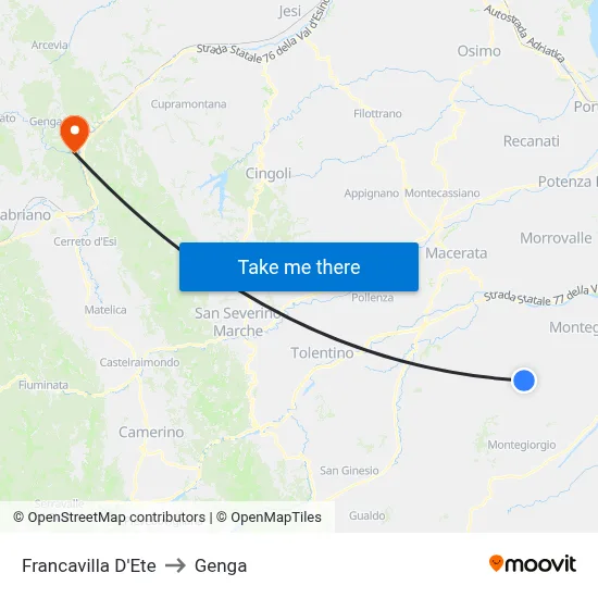 Francavilla D'Ete to Genga map