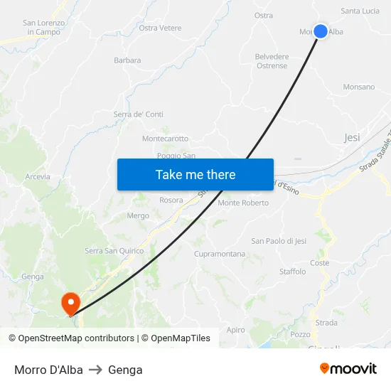 Morro D'Alba to Genga map