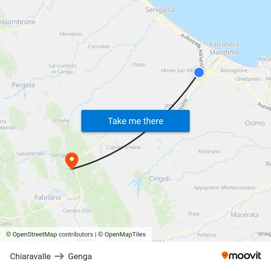 Chiaravalle to Genga map