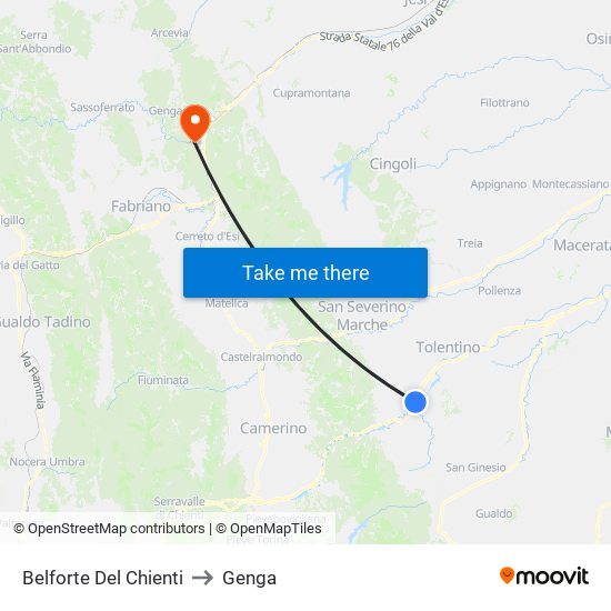 Belforte Del Chienti to Genga map