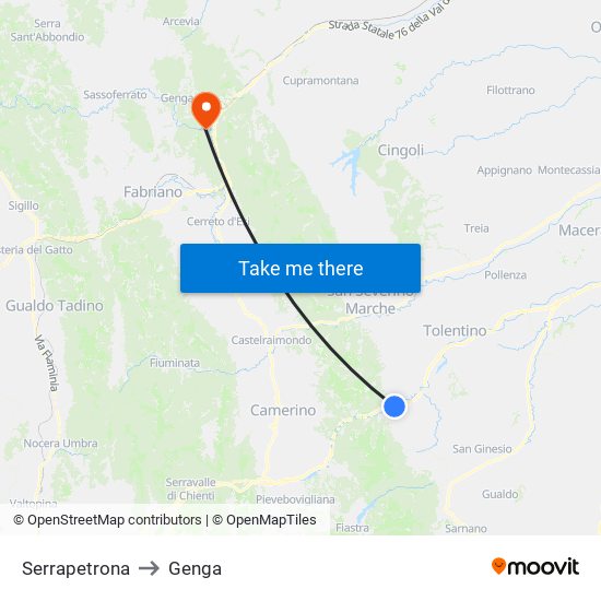 Serrapetrona to Genga map