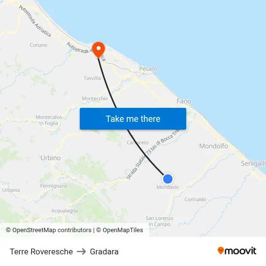 Terre Roveresche to Gradara map
