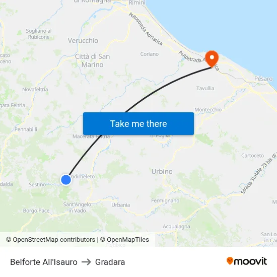 Belforte All'Isauro to Gradara map