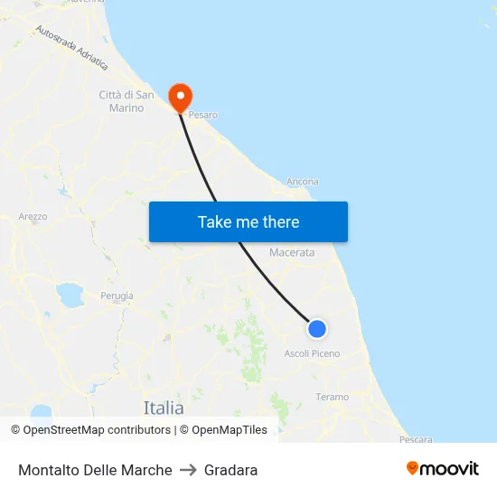 Montalto Delle Marche to Gradara map