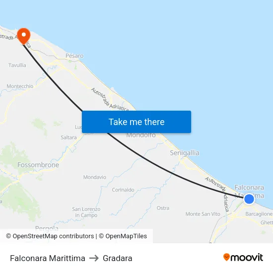 Falconara Marittima to Gradara map