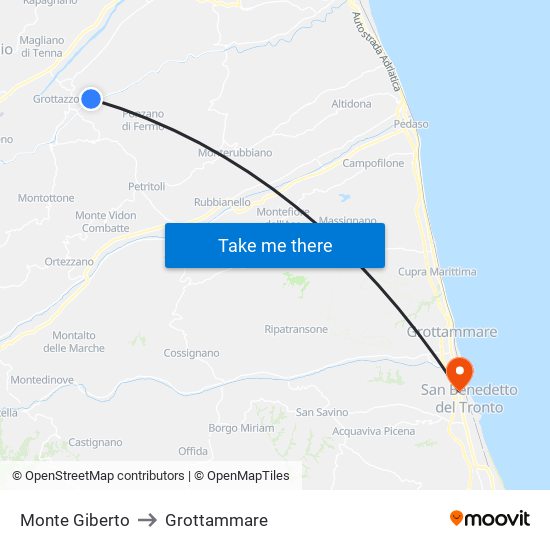 Monte Giberto to Grottammare map