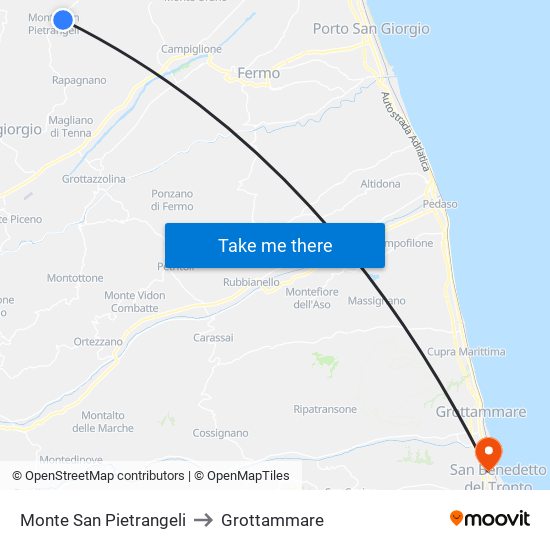 Monte San Pietrangeli to Grottammare map