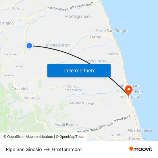 Ripe San Ginesio to Grottammare map