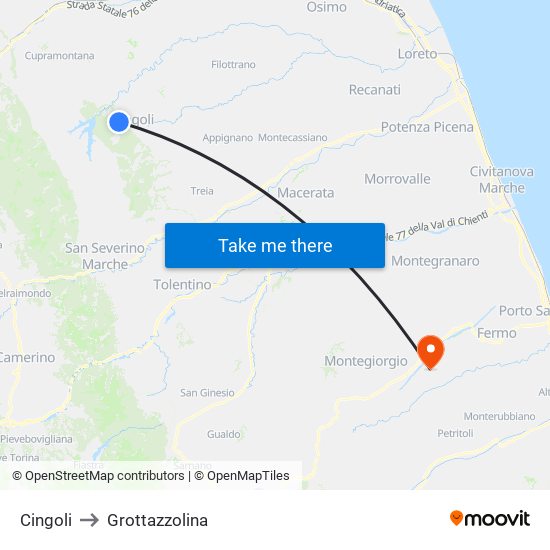 Cingoli to Grottazzolina map