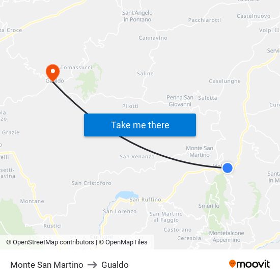 Monte San Martino to Gualdo map