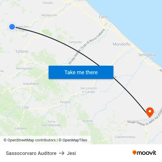 Sassocorvaro Auditore to Jesi map