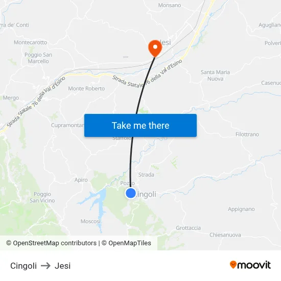 Cingoli to Jesi map