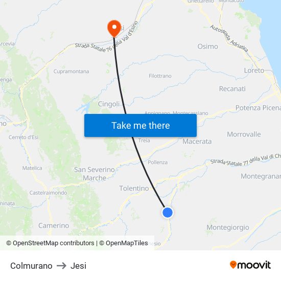 Colmurano to Jesi map