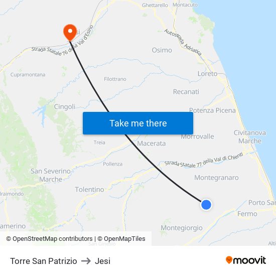 Torre San Patrizio to Jesi map