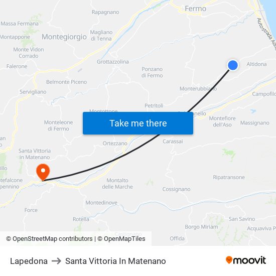 Lapedona to Santa Vittoria In Matenano map