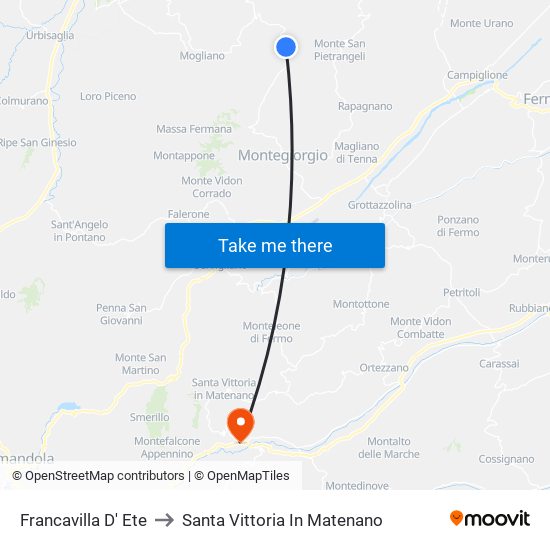 Francavilla D' Ete to Santa Vittoria In Matenano map