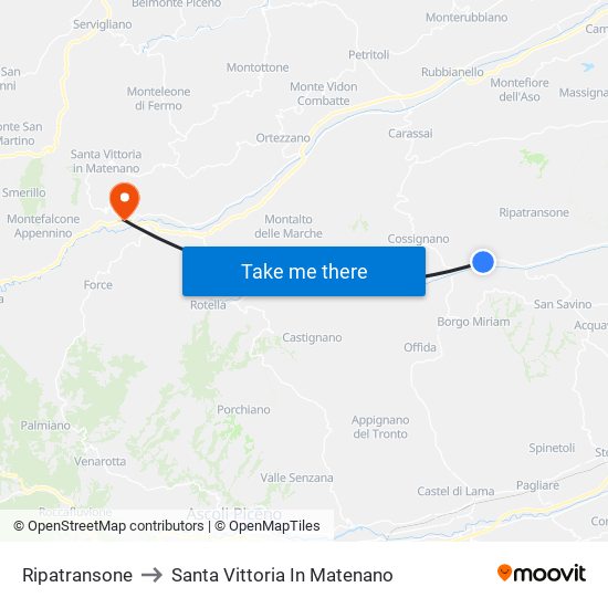 Ripatransone to Santa Vittoria In Matenano map